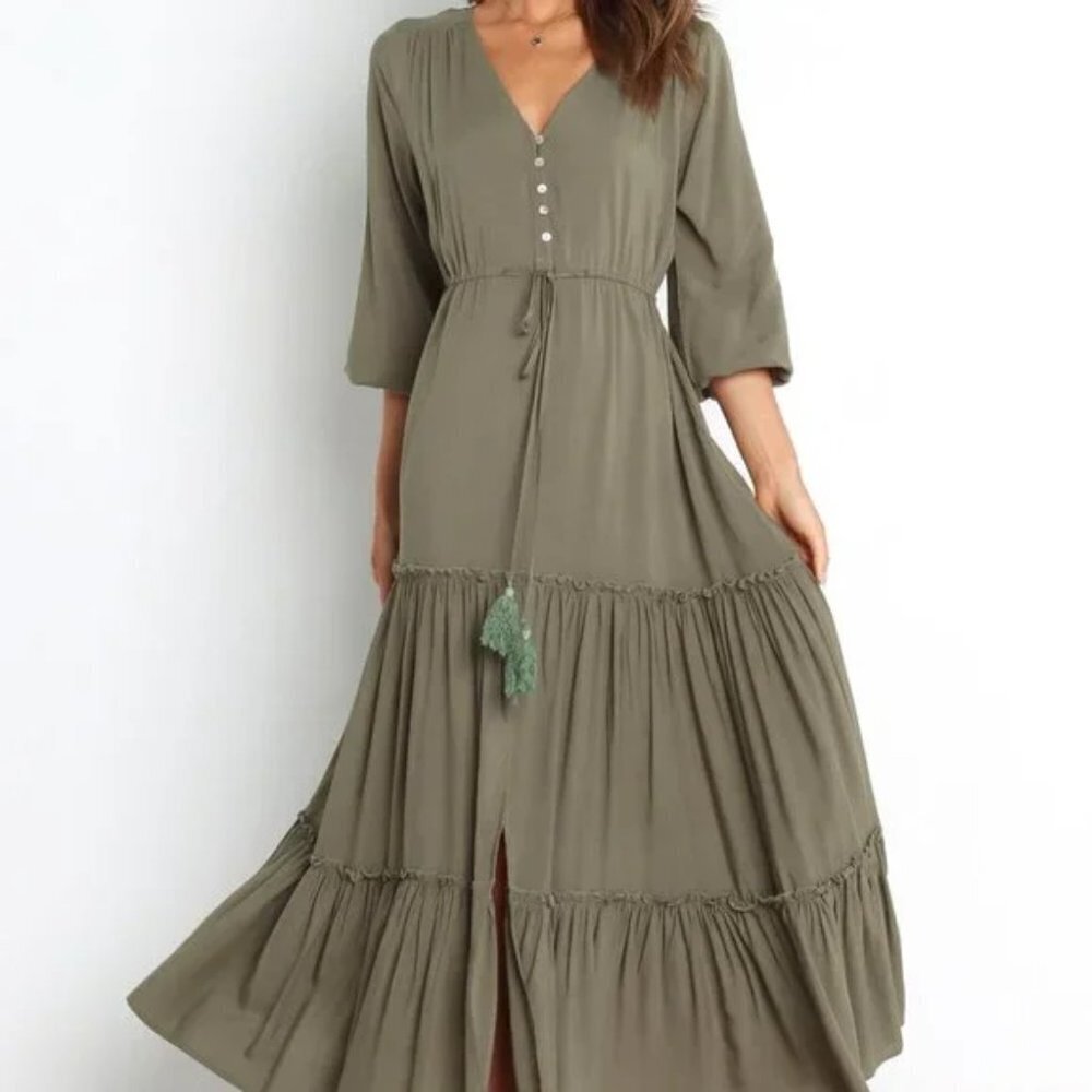 ✔️#6/H New Petal & Pup Palech Dress in Olive